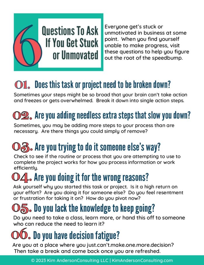 Printable 6 Questions To Ask If You Get Stuck or Unmotivated